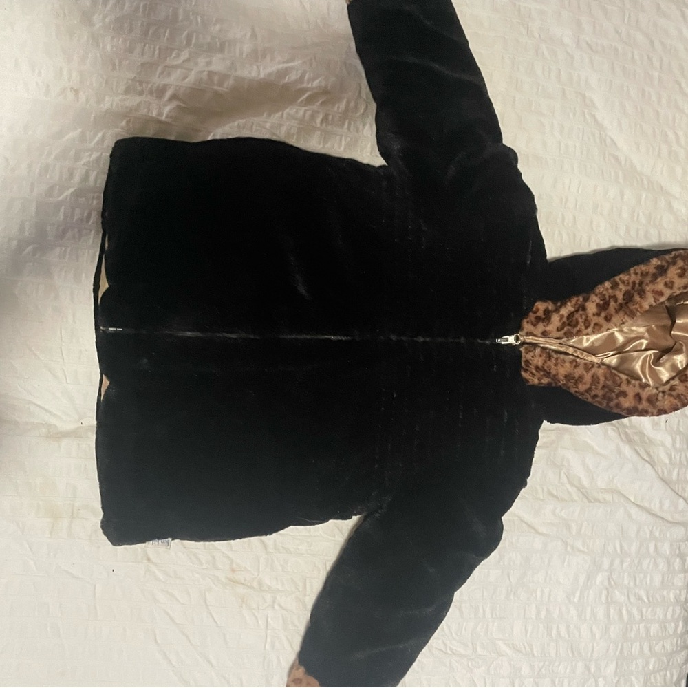 Black kids Jacket with Leopard Print Hood